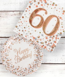 Rose Gold Confetti 60th Birthday Party Supplies and Ideas